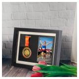 Hacaroa Medal Display Shadow Box, Single Medal and Photo Display Frame Case, Wood Marathon Medal Storage Box for Runners, All Sports Winners, Military Awards, Black - Retail: $23