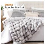 Smoofy Faux Fur Throw Blanket for Couch Rabbit Fleece - Tie-dye Grey Fluffy Blanket for Sofa Bedroom Living Room, Cozy Soft Plush Luxury Thick Winter Fuzzy Comfy Bubble Blanket - 50\ x 60\in - Retail: