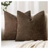 Woaboy Set of 2 Textured Throw Pillow Covers Decorative Soft Accent Square Chenille Pillowcases Neutral Farmhouse Modern Home Decor for Couch Sofa Bedroom Living Room 20x20 Inch,Brown Chocolate - Reta