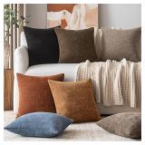 Woaboy Set of 2 Textured Throw Pillow Covers Decorative Soft Accent Square Chenille Pillowcases Neutral Farmhouse Modern Home Decor for Couch Sofa Bedroom Living Room 20x20 Inch,Brown Chocolate - Reta