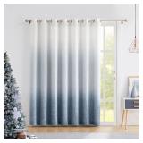 Ombre Window Door Curtain 100\ Extra Wide Light Filtering Gradient Print on Rayon Blend Fabric Treatment Drape for Sliding Patio Door with 14 Grommets, Cream White to Indigo Blue, 100\in x 95\in, 1 Pa