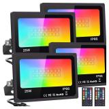 Upgraded LED Flood Light Outdoor 25W 4 Pack, DIY Color Changing Christmas Lights Outdoor Patio Floodlights with Remote, IP66 Waterproof RGB Spot Light Timing Uplights for Events Party Stage Light - Re