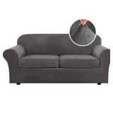 H.VERSAILTEX Real Velvet Plush 3 Piece Stretch Sofa Covers Couch Covers for 2 Cushion Couch Sofa Slipcovers Width Up to 90 Inch Feature Thick Soft Stay in Place (Large Sofa, Grey) - Retail: $48