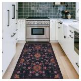 Alfasoft Washable Modern Floral Area Rug 3x5 Black Low Pile Ultra Thin Soft Print Flower Entryway Rug for Bedroom, Bedside, Kitchen, Hallway, Kids Room, Office, College, Dorm - Retail: $40