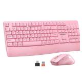 MEETION Wireless Keyboard and Mouse, Full-Sized Cordless Keyboard with Wrist Rest and 3 DPI Adjustable Mouse, Keyboard and Mouse Set with 2.4GHz USB Receiver, for PC/Computer/Laptop/Windows/Mac, Pink 