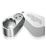 Leffis 40X Jewelers Loupe Magnifier Magnifying Glasses, LED/UV Illuminated Jewelry Loop Pocket Folding Magnifying Glass with Metal Construction for Close Work, Gardening, Kids, Stamp, Rock Collecting 