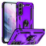 Androgate for Samsung S22 Case, Galaxy S22 Case with HD Screen Protectors, Military-Grade Metal Ring Holder Kickstand 15ft Drop Tested Shockproof Cover Case for Samsung Galaxy S22 Purple - Retail: $10