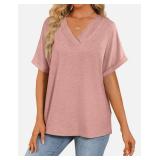 GKBK Womens Short Sleeve T Shirts V Neck Loose Fit Shirts Summer Casual Basic Tee Tops Rose M - Retail: $15
