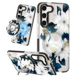Lotadilo for Samsung Galaxy S23 Plus Case for Women - Girls Cute Design Compatible with Magsafe Magnetic Ring Holder Stand Blue Flower Phone Covers Aesthetic Girly TPU Funda for S23 Plus - Retail: $17
