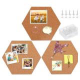 FEBSNOW 3 Pack Self-Adhesive Cork Board Tiles Hexagonal Cork Board Mini Wall Bulletin Board with 50 Multi-Color Push Pins - Retail: $9