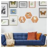 FEBSNOW 3 Pack Self-Adhesive Cork Board Tiles Hexagonal Cork Board Mini Wall Bulletin Board with 50 Multi-Color Push Pins - Retail: $9