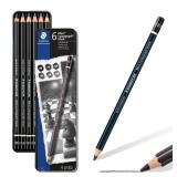 Staedtler Mars Lumograph Black, Carbon Blend Provides Jet Black Lines, Professional Art Pencils, Tin of 6 Assorted Black Sketch Pencils, 100B G6 - Retail: $12