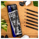 Staedtler Mars Lumograph Black, Carbon Blend Provides Jet Black Lines, Professional Art Pencils, Tin of 6 Assorted Black Sketch Pencils, 100B G6 - Retail: $12