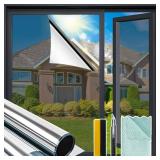 Niviy One Way Privacy Window Film, 17.5 x 78.7 Inch Window Tint for Home, Reflective Window Film See Out Not in Heat Blocking Anti UV Mirror Tint with Free Installation Kit, Silver - Retail: $7