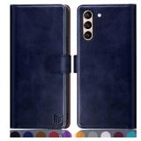 SUANPOT for Samsung Galaxy S21 6.2\(Non S21+) with RFID Blocking Leather Wallet case Credit Card Holder,Flip Folio Book Phone case Shockproof Cover Women Men for Samsung S21 case Wallet Blue - Retail: