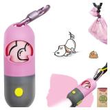 Dog Poop Bag Holder Dispenser with LED Flashlight - Night Visibility for Safe Evening Walks | Upgraded Hands-Free Leash Clip | Includes 15 Dog Waste Bags (Pink) - Retail: $9