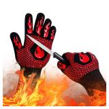 BBQ Fireproof Gloves, Grill Cut-Resistant Gloves 1472°F Heat Resistant Gloves, Non-Slip Silicone Oven Gloves, Kitchen Safe Cooking Gloves for Oven Mitts,Barbecue,Cooking, Frying,13.5 Inch-Red - Retai