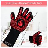 BBQ Fireproof Gloves, Grill Cut-Resistant Gloves 1472°F Heat Resistant Gloves, Non-Slip Silicone Oven Gloves, Kitchen Safe Cooking Gloves for Oven Mitts,Barbecue,Cooking, Frying,13.5 Inch-Red - Retai
