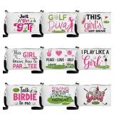 R HORSE 9Pcs Golf Makeup Bag Inspirational Gifts for Women Girls, Ladies Canvas Cosmetic Toiletry Pouch Bag Accessories Christmas Birthday Gifts for Golf Player Lover Fan - Retail: $17