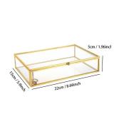 Feyarl Gold Glass Jewelry Trinket Box 5 x 7 Photo Cards Shadow Lidded Box Organizer Collection Display Case Decorative Keepsake Box for Home Deco (8.66 x 5.9 x 1.96inch) - Retail: $28
