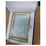 Feyarl Gold Glass Jewelry Trinket Box 5 x 7 Photo Cards Shadow Lidded Box Organizer Collection Display Case Decorative Keepsake Box for Home Deco (8.66 x 5.9 x 1.96inch) - Retail: $28