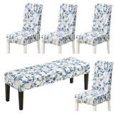 HAPPYDOG Stretch Dining Chair Covers Removable Washable Spandex Slipcovers for High Chairs 4PCS/Set+ 1 PCS Bench Cover (Spring) - Retail: $27