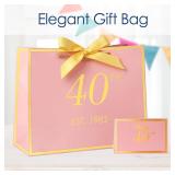 momoake 40th Birthday Gift Bag with Card and Tissue Paper for Women/Her, 1985 40 Year Old 13\ Elegant Pink Gold Anniversary Keepsake Party Present Shopping Paper Bags for 40th Birthday Decorations - R