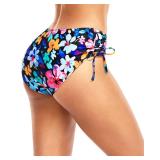 Daci Colorful Flower Women Mid Waist Bikini Bottoms - Full Coverage Swim Bathing Suit Bottom Side Tied Swimsuit Bottoms S - Retail: $20
