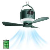 geonfi Wireless Portable Ceiling Fan with Remote, 3-Blade Design, 10040mAh Battery Operated, USB Rechargeable Hanging Fan with Hook for Tent, Camping, Outdoor, Emergency Use(Green) - Retail: $34