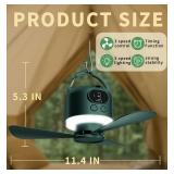 geonfi Wireless Portable Ceiling Fan with Remote, 3-Blade Design, 10040mAh Battery Operated, USB Rechargeable Hanging Fan with Hook for Tent, Camping, Outdoor, Emergency Use(Green) - Retail: $34