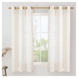 LAMIT Linen Semi Sheer Curtains 63 Inch Length 2 Panels, Light Filtering Neutral Window Bedroom Curtains Farmhouse Boho Bronze Grommet Drapes for Kitchen/Living Room, Cream, 34 x 63 Inch - Retail: $17