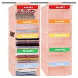 Oleitodh 2 Pack Weekly Hanging Closet Organizer for Kids, 5-Shelf Storage Shelves, Monday Through Friday Clothes Organizer, 32\x11\inx11\in Pink - Retail: $13,850in