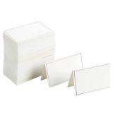 Best Paper Greetings Place Cards for Table Setting - 100-Pack 3.5 x 2 In White and Silver Foil Folded Tents - Wedding and Banquet Seating, Buffet Food Tags and Table Name Cards - Retail: $9