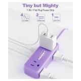 Purple Small Power Strip, 4 AC Outlets 3 USB Ports (17W Fast Charge), 5 Ft Flat Extension Cord, Travel Cute Kawaii Purple Desk Accessories - Retail: $15
