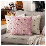 MIULEE Halloween Pillow Covers Cute Ghost Spooky Throw Pillows Set of 2 Soft Plush Faux Fur Decorative Cushion Covers for Couch Sofa Bed Porch Living Room Halloween Decor 20x20 inch Cream White - Reta