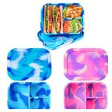 Layhit 2 Pcs Silicone Bento Box Reusable Silicone Bento Lunch Container for Adults Microwave Dishwasher Freezer Safe (3 Compartments,Pad Dyeing Colors) - Retail: $23