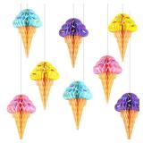 8PCS Ice Cream Honeycomb Balls Decorations Centerpieces for Tables Ice Cream Hanging Ceiling Sign Tissue Paper Ice Cream Party Supplies for Summer Theme Birthday Baby Shower Bridal Shower Party Favor 