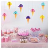 8PCS Ice Cream Honeycomb Balls Decorations Centerpieces for Tables Ice Cream Hanging Ceiling Sign Tissue Paper Ice Cream Party Supplies for Summer Theme Birthday Baby Shower Bridal Shower Party Favor 