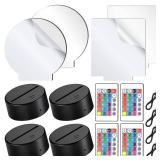 Honoson 4 Pieces 3D Night LED Light Lamp Base and 4 Pieces Clear Acrylic Sheets with Remote Control and USB Cable, Christmas DIY Acrylic Adjustable 16 Colors 4 Modes Set for Restaurant Room Shop Bar -