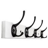 VERTORGAN Coat Hooks Wall Mounted, Wooden Hat Rack with 4 Hooks for Entryway, Bathroom,Bedroom(White) - Retail: $10