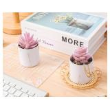 Der Rose Set of 2 Succulents Plants Artificial Mini Fake Succulents Plants for Office Desk Accessories for Women Pink Home Vanity Decor - Retail: $7