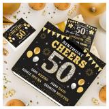 EoBeCy 50th Birthday Gift Bags for Men Women, Back in 1975 Gift Bag with Tissue Paper, Poster and Greeting Card, Black Gold Wrapping Paper for 50 Year Old Birthday Decorations - Retail: $9