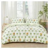 SAPHREAS Green Love Pattern Duvet Cover Set Full Size 2pcs 100% Cotton Yellow Floral Bedding Comforter Set 2pcs 1 Duvet Cover 2 Pillow Shams - Retail: $50