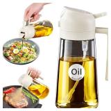 YARRAMATE 16oz/470ml Glass Olive Oil Sprayer for Cooking with Stickers, 2 in 1 Oil Dispenser for Kitchen Gadgets, Food Grade Premium Spray Bottle for Salad, Frying, BBQ (Creamy White) - Retail: $8