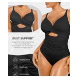 SHAPELLX Swimsuits Women Black Tummy Control Bathing Suit Shapewear Swimsuits Women Slimming Swimwear (Black,X-Large) - Retail: $54