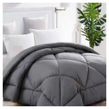 TEKAMON All Season Oversized King Comforter Winter Warm Summer Soft Quilted Down Alternative Duvet Insert Corner Tabs, Machine Washable Luxury Fluffy Reversible Collection for Hotel,Charcoal Grey - Re