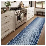 LEEVAN Washable 2 x 12 Runner Rug Modern Abstract Hallway Runner Rug 12ft Blue Distressed Kitchen Rugs Long Floor Carpet for Entryway, Bathroom, Laundry, Bedroom - Retail: $12,875