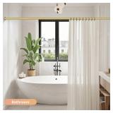 Emlaoe Gold Shower Curtain Rod 34-66 Inches(2.8-5.5ft) Never Rust Adjustable Shower Rod Spring Tension Non Slip No Drilling Shower Rods for Bathroom Garland Window - Retail: $17