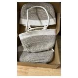 HaoTuJoho 3-Tier Decorative Cotton Rope Hanging Basket, Wall-Mounted Woven Storage Organizer Bag, White + Gray - Retail: $20