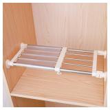 Hershii Closet Tension Shelf and Rod Expandable Metal Storage Rack Adjustable Organizer DIY Divider Separator for Cabinet Wardrobe Cupboard Kitchen Bathroom?15.74-23.62inches - Retail: $22